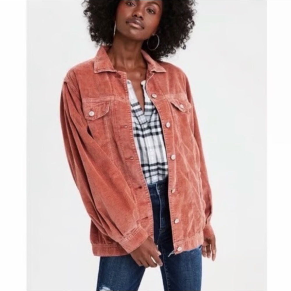 American Eagle Corduroy Oversized Fisherman Shirt Jacket Rust Size XS